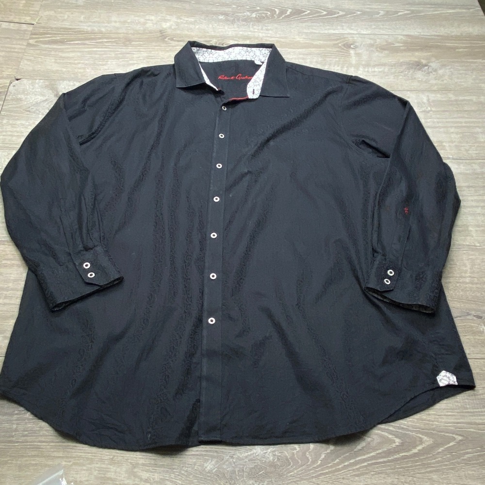 Robert Graham Button Front Shirt Mens 3XL Black Paisley Jacquard Long Sleeve